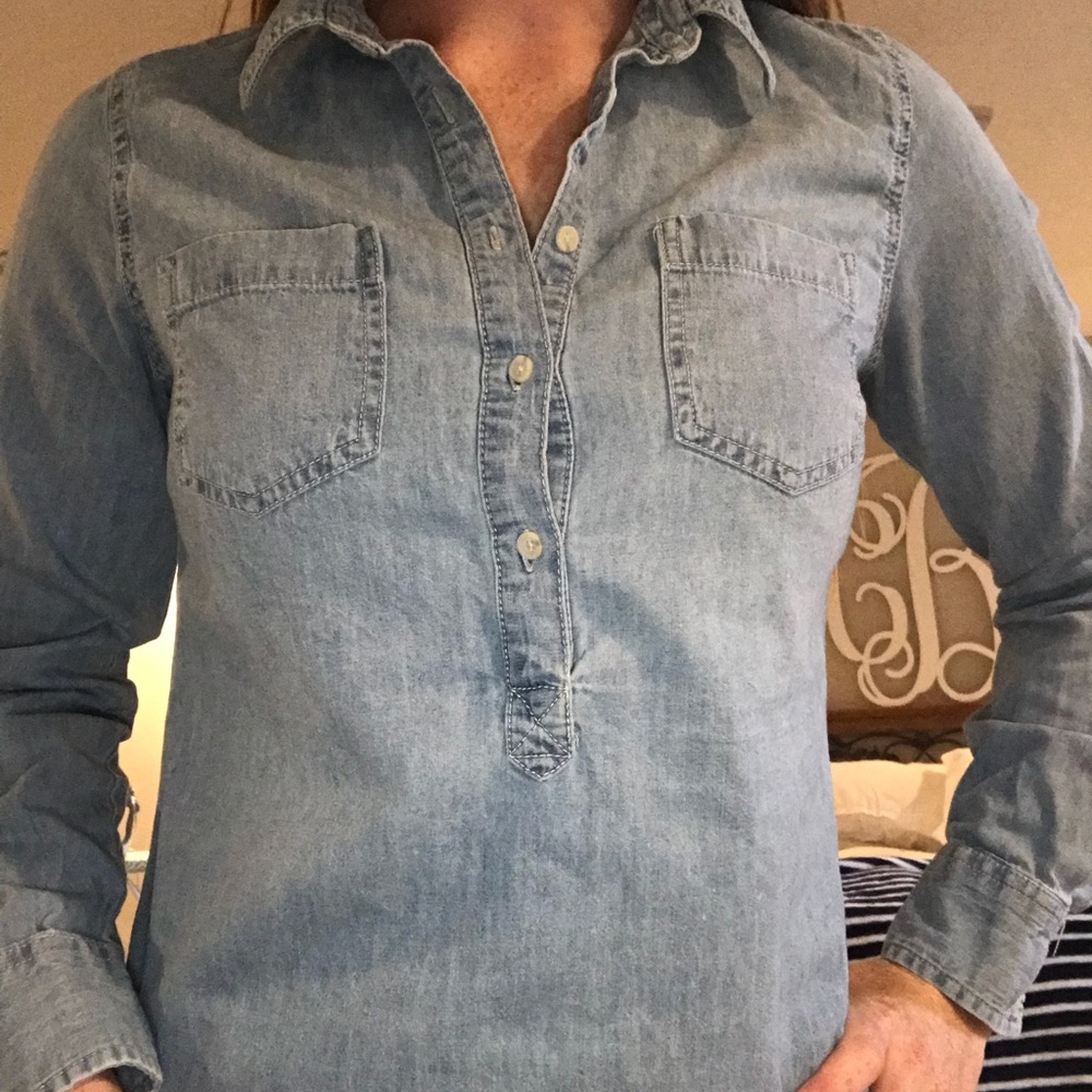 Chambray half button long sleeve